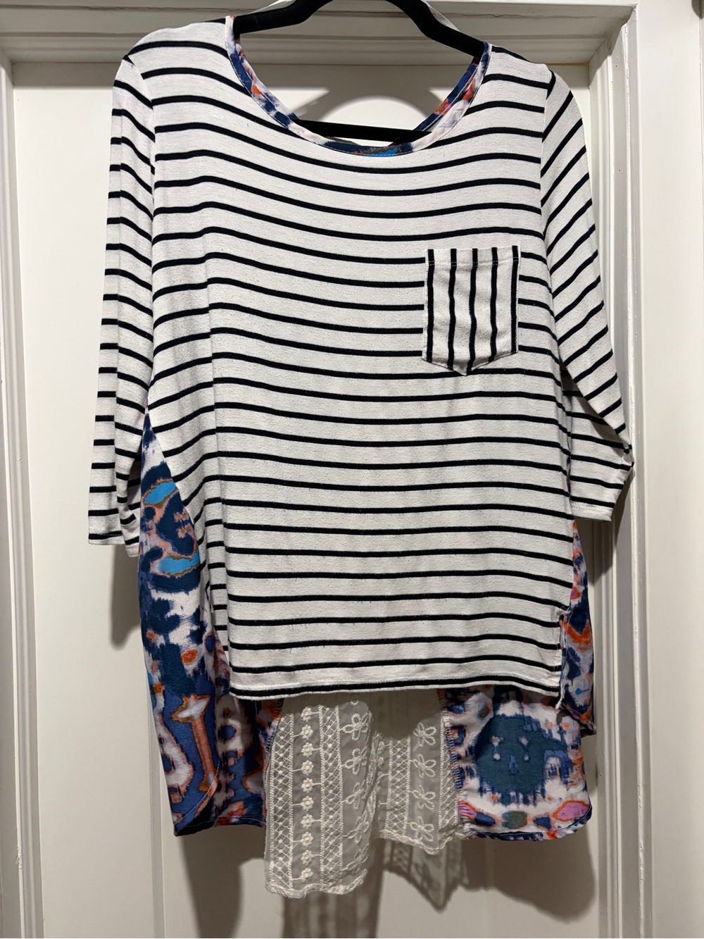 Grace & Lace White & Navy Striped Tee with Blue Patterned Back